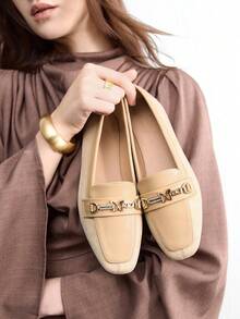 CUCCOO BIZCHIC Women's Square Toe Buckle Design Casual Everyday Shoes, Suitable For Strolling, Dating Valentine's Day - Apricot - View 1