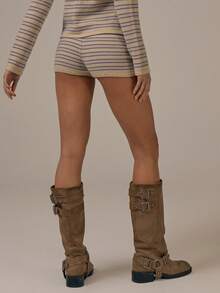 MUSERA Stripe Knit Fitted Mini Shorts Spring Summer Cute Cosy Cottage Core Spring Dew - Multicolor - View 5