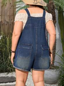 Breezaya Plus Size Women Vintage Washed Denim Bib Overalls, Spring/Summer - Dark Wash - View 2