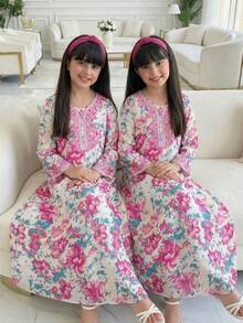 少女优雅碎花派对连衣裙 - 彩色 - 查看 4