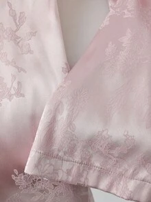 Franclia 大码女式优雅复古浪漫提花编织休闲派对机场高腰阔腿缎面裤 - 粉色 - 查看 4