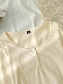 Tseoso Áo thun nữ màu mơ mới, chất liệu 95% cotton, cổ kéo khóa nửa thân, đa năng cho mọi mùa và trang phục thường ngày. - Màu be - Xem 9