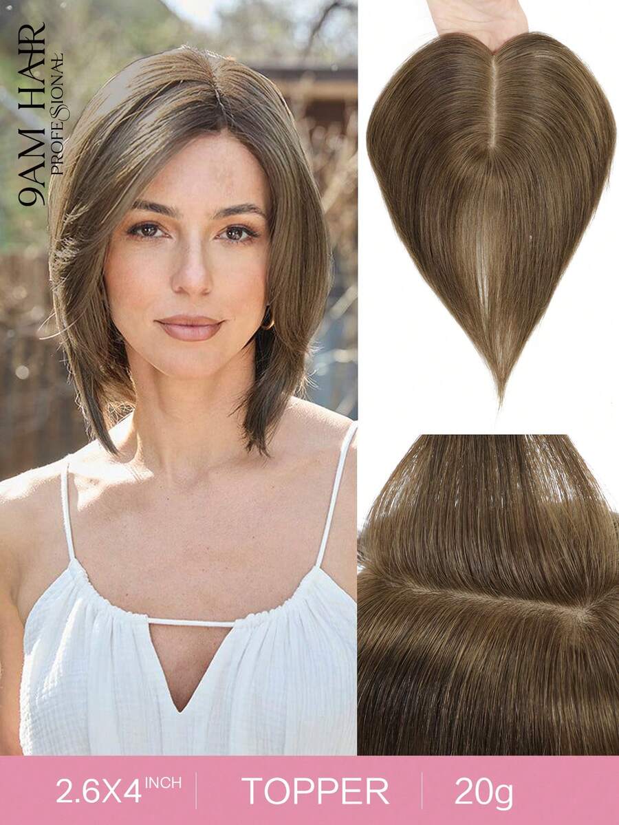 Postizos para el cabello de mujeres, cabello humano real de 6 pulgadas, 150% de densidad, base de seda, piezas de cabello con clip para uso diario en cabello fino - S6 - Ver 1