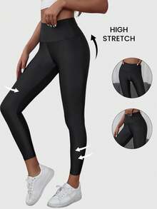 SHEIN LUNE Solid Skinny Crop Leggings - Black - View 8