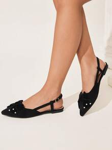 CUCCOO CHICEST Zapatos de moda con diseño de hebilla y decoración de lazo en la punta para mujer - Negro - Ver 6