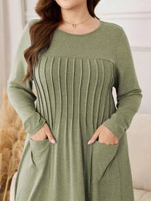 Lacomfia 针织弹力浅蓝色长袖褶裥口袋简约时尚休闲舒适柔软大码女装 - 薄荷綠 - 查看 1