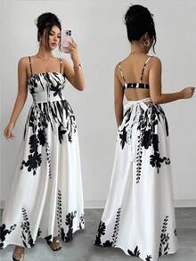 SHEIN Raffinéa Women's Summer Sleeveless Dress, Elegant For Commuting, Backless, Lace Trim - Apricot - View 1