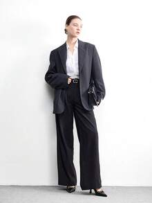 CUCCOO BIZCHIC 女士黑色纹理通勤休闲简约纯色露跟细高跟鞋 - 黑色 - 查看 6