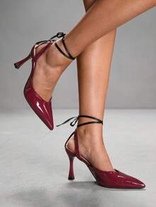CUCCOO SZL Sexy Pointed High-Heeled Strap Women's Shoes Spring Shoes - Burgundy - View 1