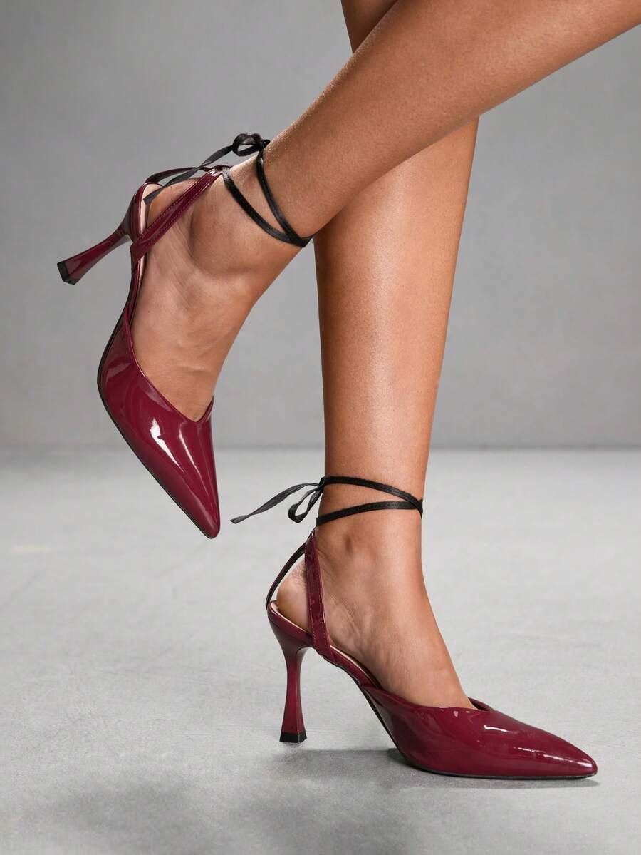 CUCCOO SZL Sexy Pointed High-Heeled Strap Women's Shoes Spring Shoes - Burgundy - View 1