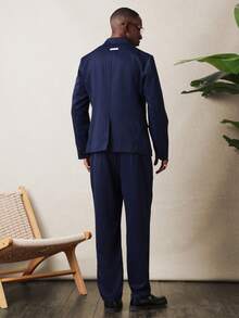 SUMWON 海军蓝细条纹双排扣西装外套和西裤两件套商务正装套装，经典专业男装，适合办公室、婚礼等场合。 - 藏蓝色 - 查看 7