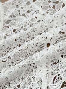 Blusa de manga corta con bordado y calado, de tejido sólido blanco, elegante y encantadora para adolescentes - Blanco - Ver 4