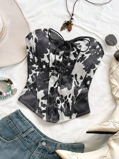 Soleia Top corto de suede sexy con cordones y remaches, adecuado para vacaciones, citas, té de la tarde, vacaciones, festivales de música, estilo bohemio, cruceros, playa, verano