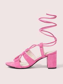 CUCCOO DOLLMOD Women's Simple Round Toe Thick Heel High Heel Sandals - Pink - View 1