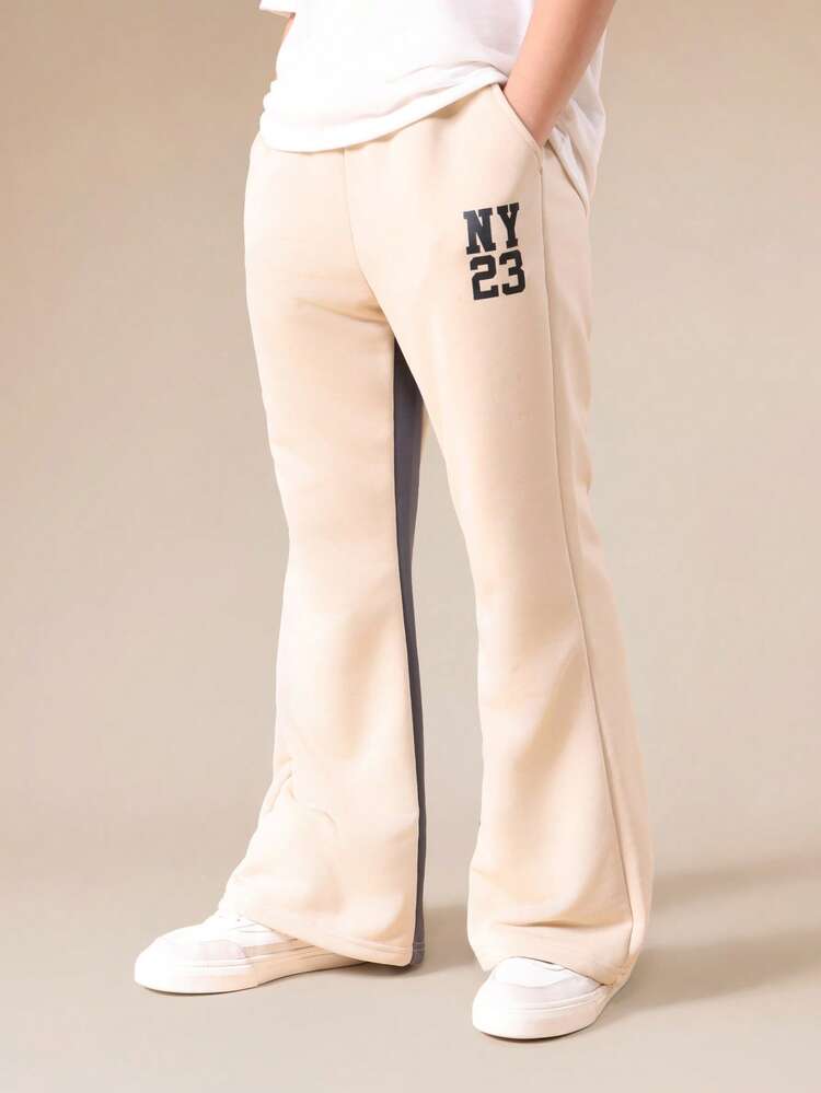 Wide Leg Flared Joggers With NY Print