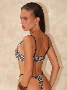 Swim Vcay Leopard Print Adjustable Strap + Leopard Side Drawstring Triangle Bikini 2 Pieces Suit, Fashionable Beach Vacation Outfit, Hot Selling Spring/Summer - Multicolor - View 2