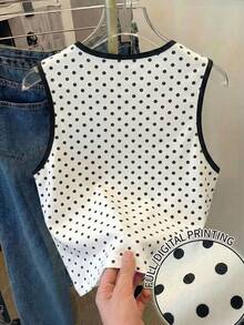 Resyla Blusa sin mangas para mujer, con patrón de lunares en contraste, versátil y de moda, linda para ir al trabajo y volver al colegio - Multicolor - Ver 2