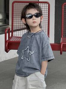 Dazy Kids Toddler Boys' Loose Casual Denim T-Shirt With Star Pattern, Summer - Light Wash - View 3