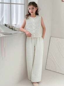Hapijoa Tween Girl Fall Clothes Girls Lightweight Top And Pants Set Summer - Apricot - View 5