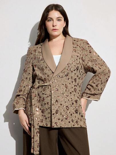 Aveloria Modichic Áo blazer dài tay kiểu dáng công sở thanh lịch, đính sequin, thiết kế thắt nơ bên hông.