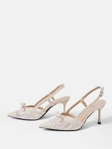 CUCCOO HITCHD 女士尖头搭扣设计时尚高跟鞋，适合日常穿着 - 杏色 - 查看 3