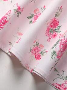 SHEIN Vestido casual de vacaciones con estampado floral, decoración de rosa y lazo para niñas preadolescentes, primavera/verano - Rosa - Ver 5