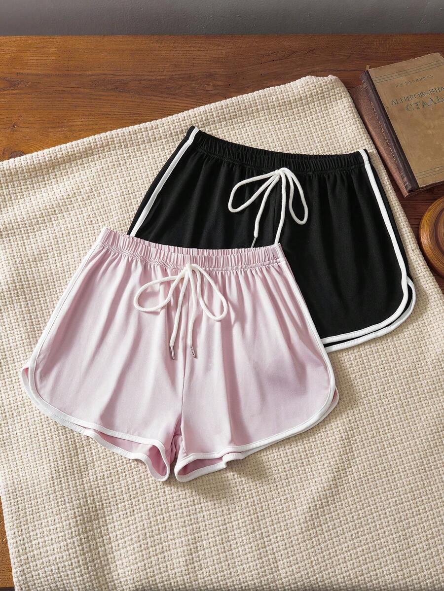 2pcs Women's Casual Sports Contrast Trim Lounge Pants Set - Multicolor - View 1