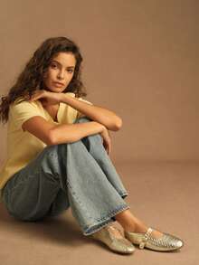 Rosivie 女士平底鞋，金色编织玛丽珍平底鞋，皮革软底复古圆头单扣夏季透气鞋 - 玫瑰金 - 查看 6