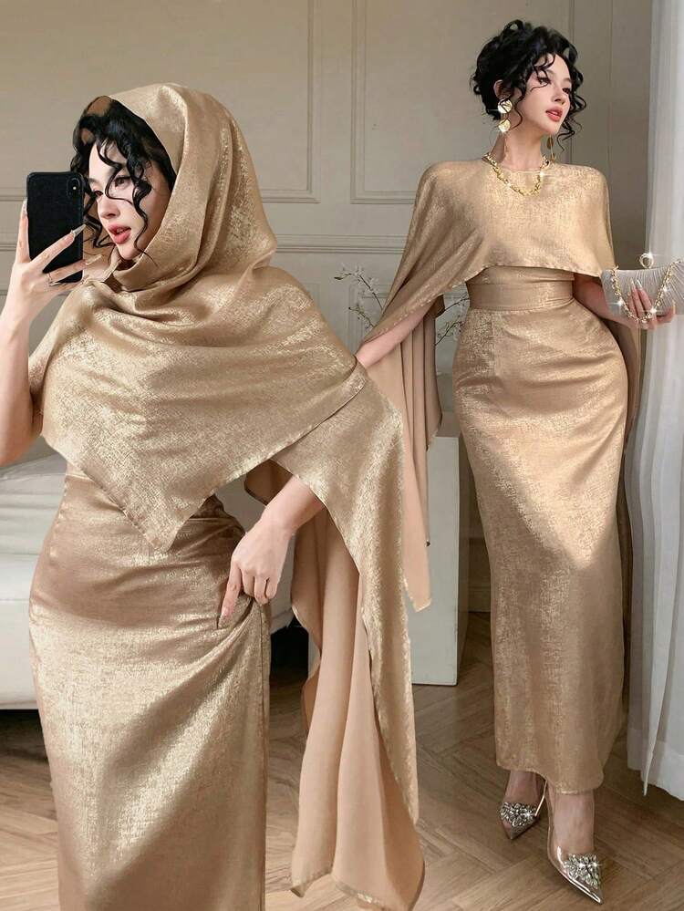 Women's Elegant Dress With Round Neck And Waist Cinching Sundress