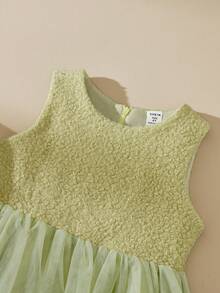 SHEIN Elladie kids 派对礼服，女童公主裙，草绿色香氛外套套装，网纱裙，长袖外套，生日派对，婚礼庆典，草绿色网纱裙，舞会礼服，优雅派对礼服 - 綠色 - 查看 6