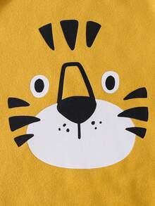 SHEIN 5pcs Baby Boy/Girl High Stretch Overlapping Shoulder Loose Brushed Fleece Soft Cartoon Bear & Dog Animal Print Knitted Romper - Multicolor - View 4