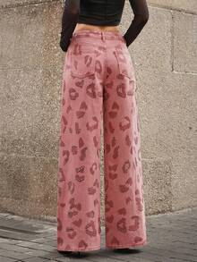 Selenza Women's Casual Fashion Street Leopard Print Rhinestone Embellished Straight Leg Jeans - Pink - View 2