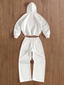 TOKVUE Men's Long Sleeve Half-Zip Casual Fashionable Versatile Daily Hoodie Set - White - View 2