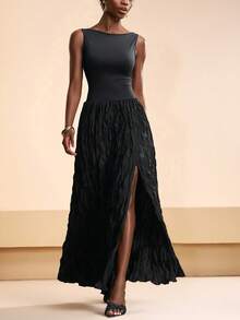 Zivah 2026 Spring/Summer Elegant New Arrival Sleeveless Backless Black Long Dress,Pleated Fabric Hem Evening Gown - Black - View 1