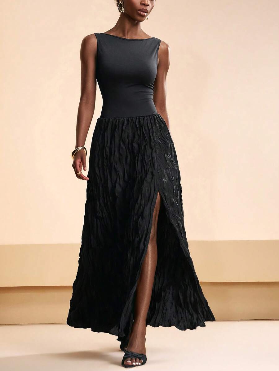 Zivah 2026 Spring/Summer Elegant New Arrival Sleeveless Backless Black Long Dress,Pleated Fabric Hem Evening Gown - Black - View 1
