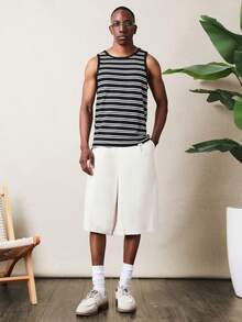 SUMWON Ribbed Tank Top With Horizontal Striped Pattern Crew Neck Sleeveless Summer Casual Everyday Wear - Black and White - View 3