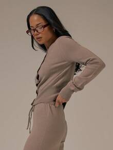 MUSERA Fitted Knit Button Through Cardigan Spring Summer Cute Cosy Cottage Core Spring Dew - Khaki - View 3