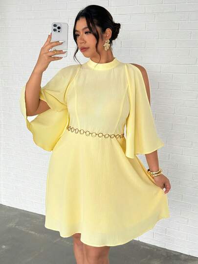 Firerie 大码女式蝙蝠袖露肩宽松A字连衣裙，酒红色，适合婚礼、度假等场合，新品上市