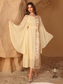 Al Najma 女士优雅串珠腰带拼接束腰连衣裙 - 鵝黃色 - 查看 7