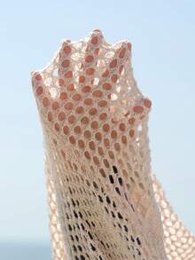 Swim Lushoire Vestido de tirantes de mujer de talla grande de unicolor, de punto y calado, simple y romántico, adecuado para el verano y las vacaciones en la playa - Beis - Ver 7
