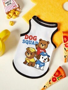 PETSIN 1件小棕熊幼犬字母印花宠物背心，透气亲肤，黑白款 - 彩色 - 查看 1