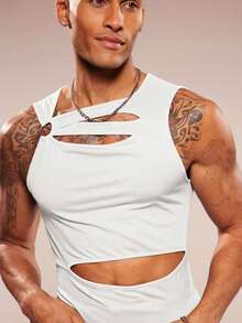 FeverCity Áo tank top nam không tay cổ tròn khoét lỗ, chất liệu dệt kim, kiểu dáng thường ngày, thích hợp cho mùa xuân/hè. - trắng - Xem 4