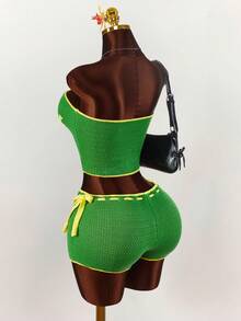 Amplova Bộ áo croptop và quần short ngắn phối màu in khẩu hiệu đội tuyển Brazil, dành cho nữ. - Nhiều màu - Xem 7