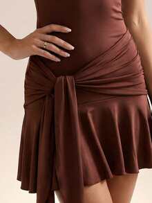 Avenya Women's Summer Ruffled Strap Mini Dress - Brown - View 1