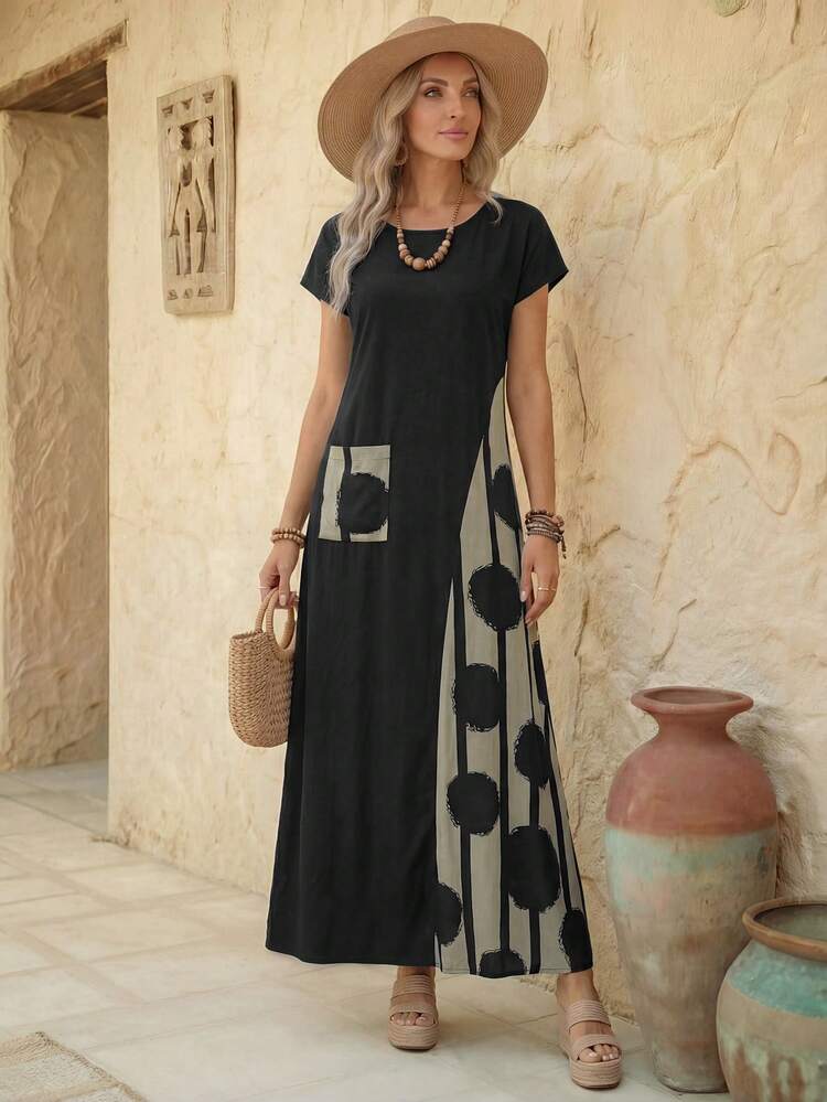 Women's Vacation Casual Colorblock Patchwork Print Dress