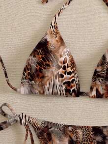 Swim Vcay Women's Leopard Print Halter Twist Front Bikini Set - Multicolor - View 4