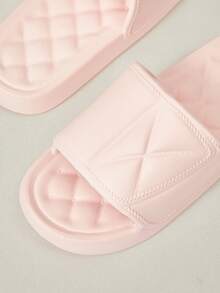 Cuccoo Ladies Stepping On Slippers, Basic Style, Comfortable Foot Feel, Summer Beach Walking Slippers, Home Slippers, Solid Color, Geometric Pattern, Suitable For Both Indoor And Outdoor Use - Pink - View 5