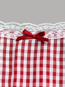 GlowEve 畅销款红白格纹吊带蝴蝶结蕾丝边腰部荷叶边下摆休闲迷你连衣裙，女士 - 紅色 - 查看 8