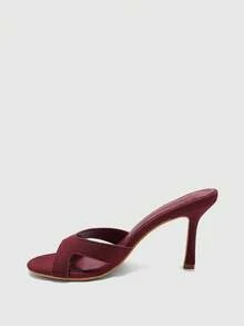 CUCCOO BIZCHIC Women's Burgundy Suede Hollow-Out Stiletto Sandals, Elegant & Versatile For Work And Commute Summer Shoes - Burgundy - View 10