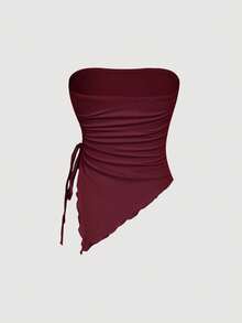 SHEIN MOD 5件装女士纯色褶皱不对称下摆扭结前片抹胸上衣，时尚百搭，适合约会、外出、春夏、节日、乡村、舞会、可爱、外出、Y2K风格、日常穿着、派对、休闲、时尚，5件装，适合女性海滩度假、情人节等场合。 - 彩色 - 查看 13